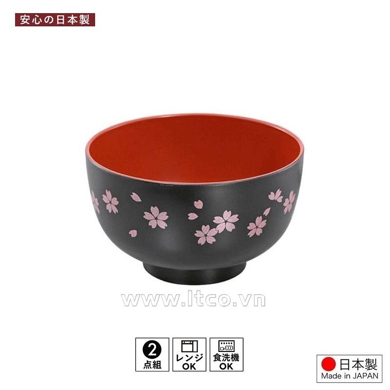 Bát nhựa tròn họa tiết hoa anh đào (Ø11×6.5cm)-bát đen