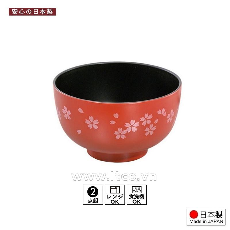 Bát nhựa tròn họa tiết hoa anh đào (Ø11×6.5cm)-bát đỏ