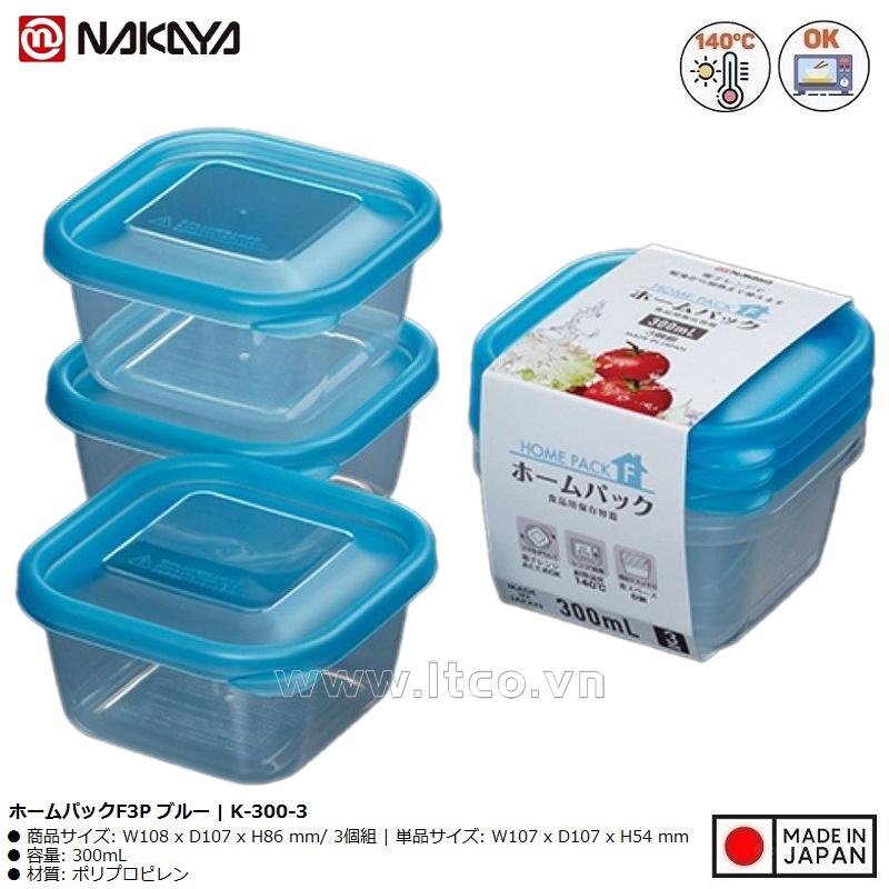 Bộ 3 hộp thực phẩm Nakaya 300ml - Nắp xanh
