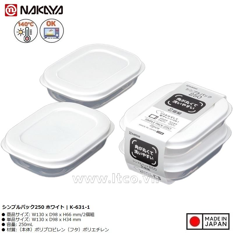 Set 02 hộp đựng thực phẩm Nakaya Container 250ml x2 - Nắp trắng
