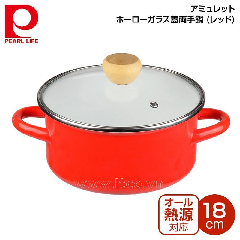 Nồi tráng men nắp kính Pearl Metal Amulet Ø18cm - Đỏ