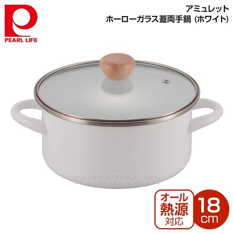 Nồi tráng men nắp kính Pearl Metal Amulet Ø18cm - Trắng