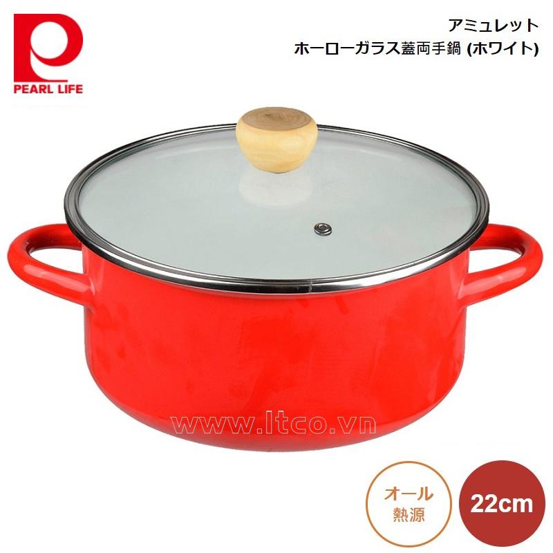 Nồi tráng men nắp kính Pearl Metal Amulet Ø22cm - Đỏ