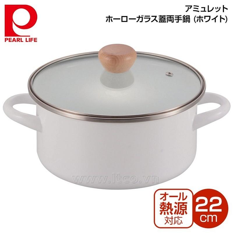 Nồi tráng men nắp kính Pearl Metal Amulet Ø22cm - Trắng