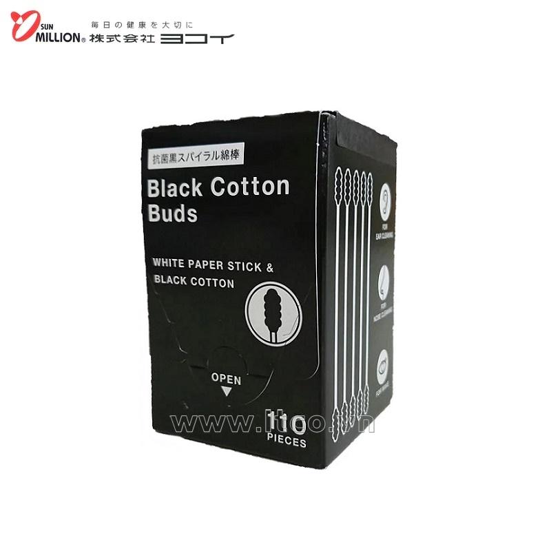 Hộp 110 tăm bông kháng khuẩn than hoạt tính Sanritsu- Black