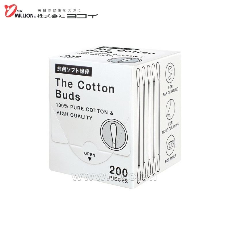 Hộp 200 tăm bông mềm kháng khuẩn Sanritsu- White