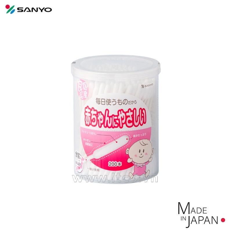 Hộp 200 tăm bông siêu mềm kháng khuẩn cho bé Sanyo Bale