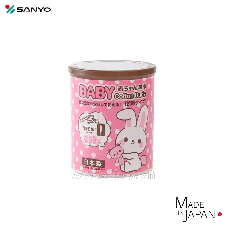 Hộp 250 tăm bông kháng khuẩn hình thỏ cho bé Sanyo