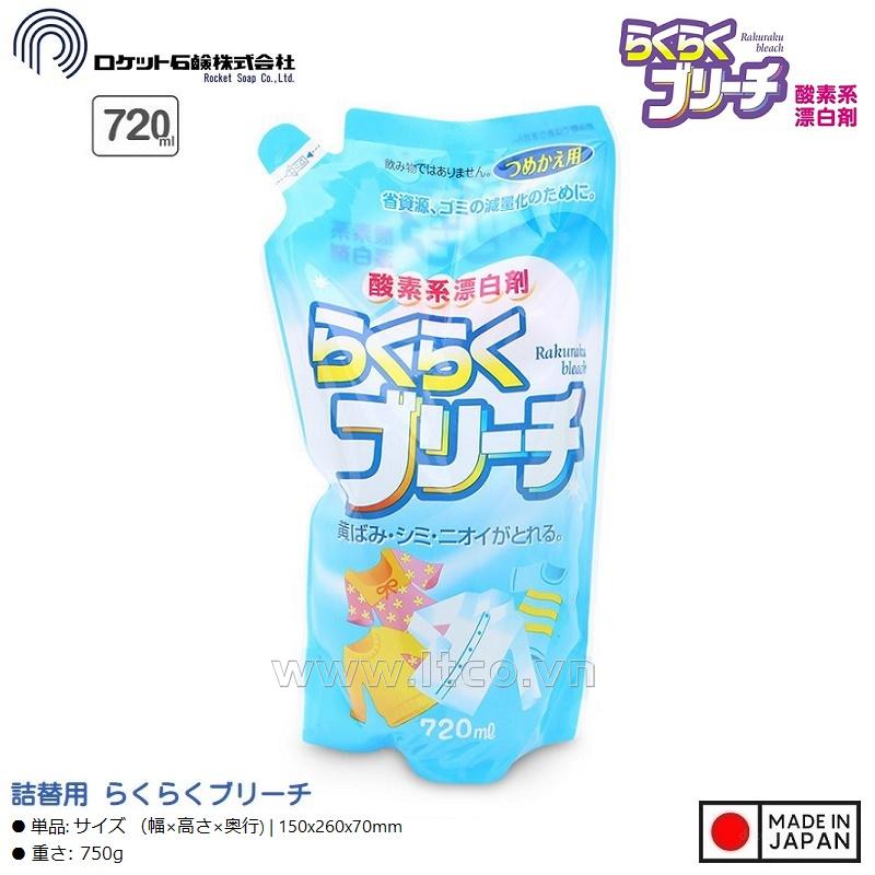 Nước tẩy trắng quần áo cho vải mỏng/ vải màu Rocket Raku 720ml