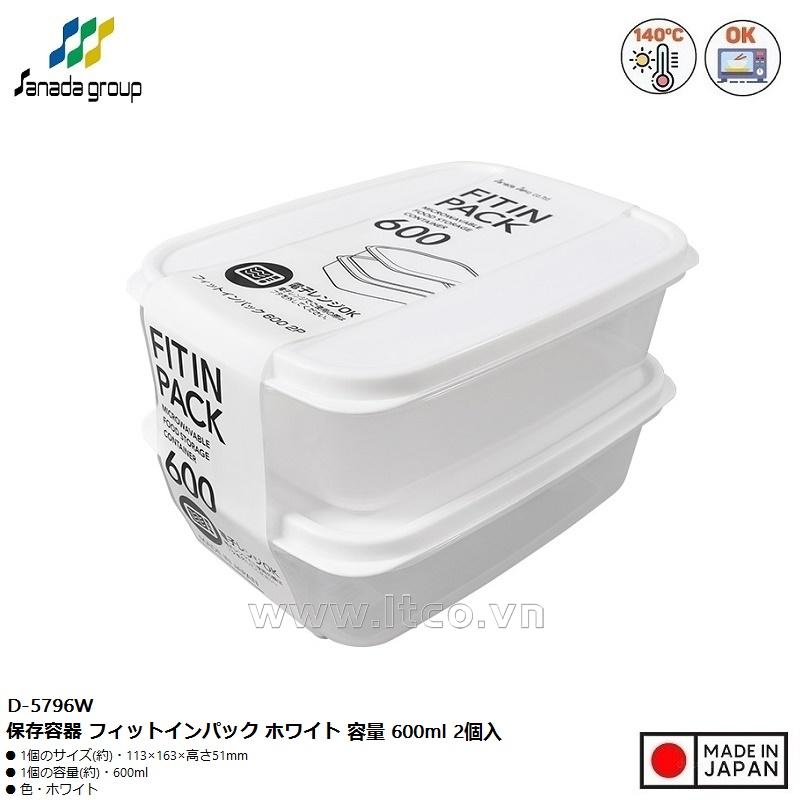 Set 02 hộp thực phẩm nắp mềm Fit in Pack 600ml - Trắng