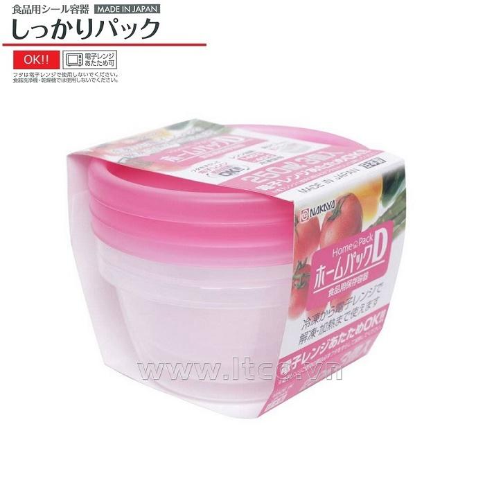 Bộ 3 hộp thực phẩm tròn Nakaya Home Pack 250ml - Nắp hồng