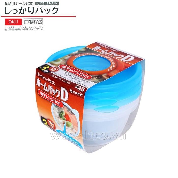 Bộ 3 hộp thực phẩm tròn Nakaya Home Pack 250ml - Nắp xanh