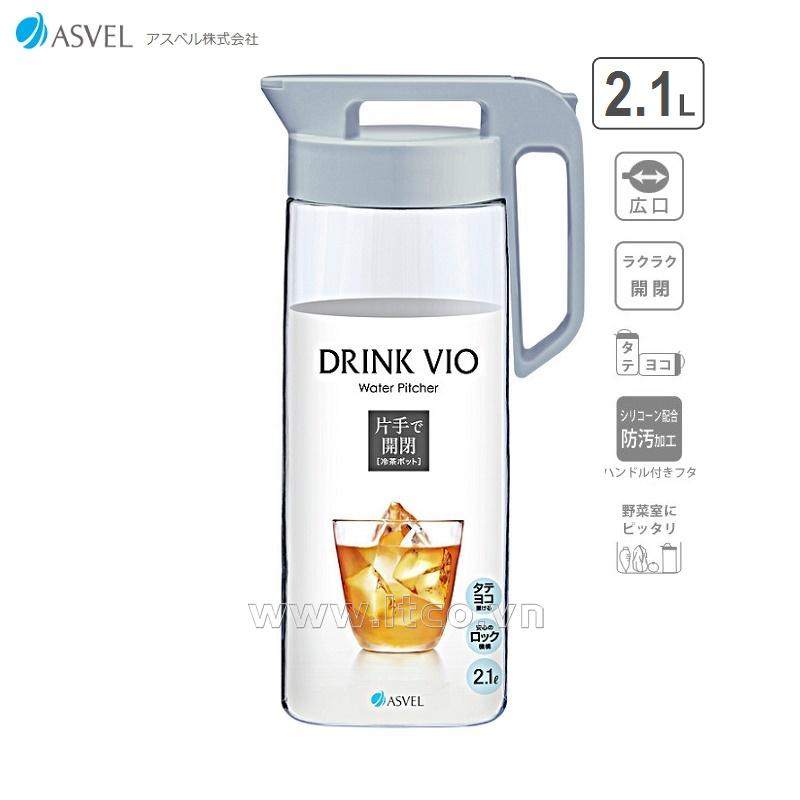 Bình nước nắp khóa Asvel Drink Vio 2.1L - Aqua