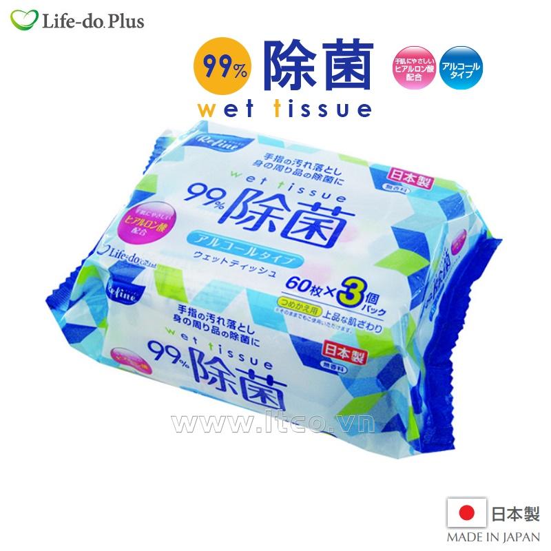 Khăn ướt khử trùng, không mùi Life-do.Plus 60 tờ x3 - Có cồn