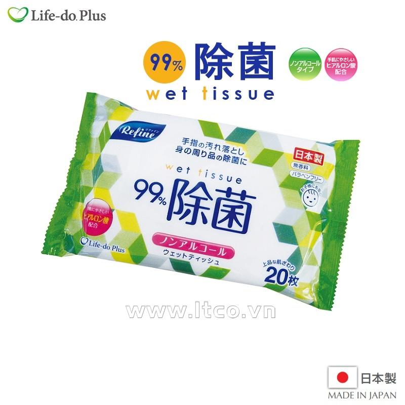 Khăn ướt khử trùng, không mùi Life-do.Plus 20 tờ - Không cồn