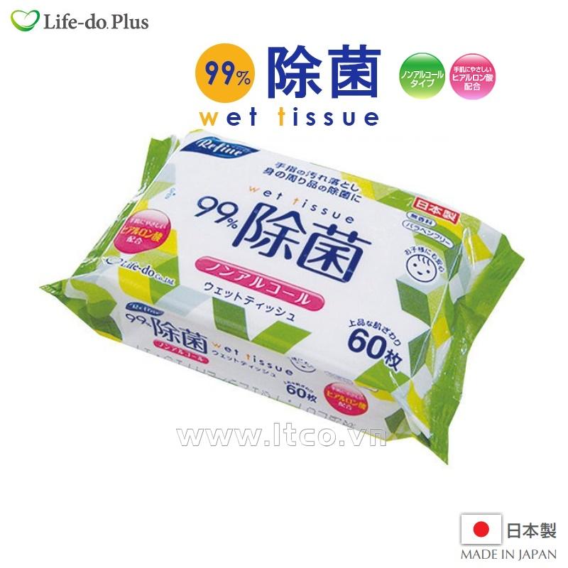 Khăn ướt khử trùng, không mùi Life-do.Plus 60 tờ - Không cồn