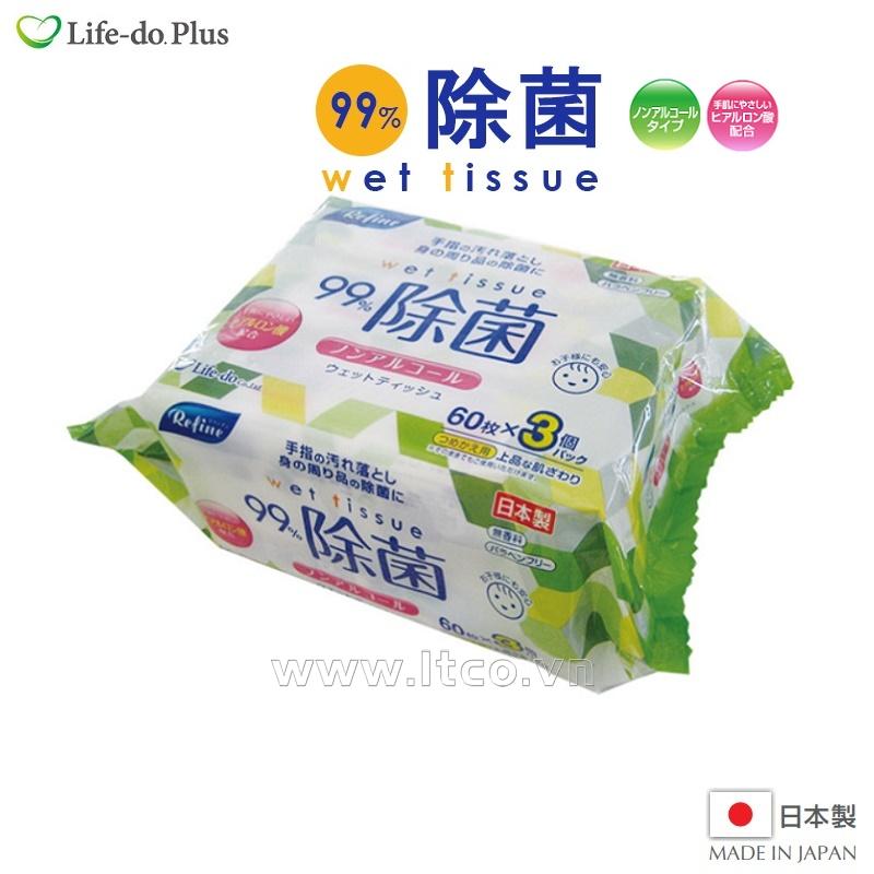 Khăn ướt khử trùng, không mùi Life-do.Plus 60 tờ x3 - Không cồn