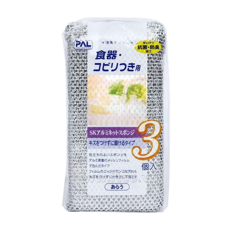 Set 03 miếng cọ rửa bọc lưới bằng nhôm Seiwa Pro