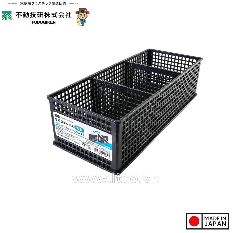 Rổ chữ nhật đựng đồ 03 ngăn, vách rời size XL-màu đen