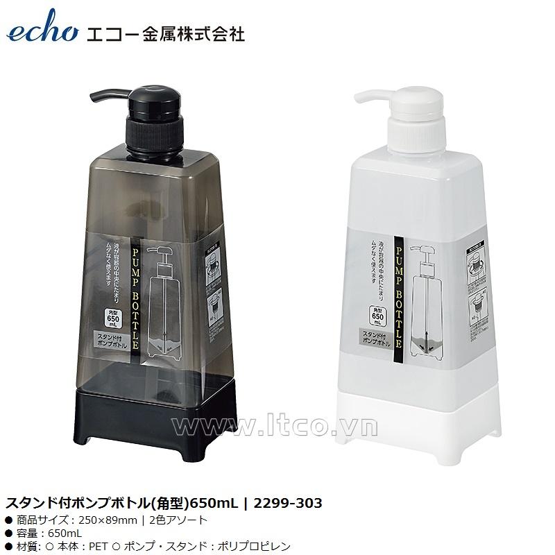 Chai đựng dầu gội, sữa tắm có vòi bơm Echo 650ml (Vuông)