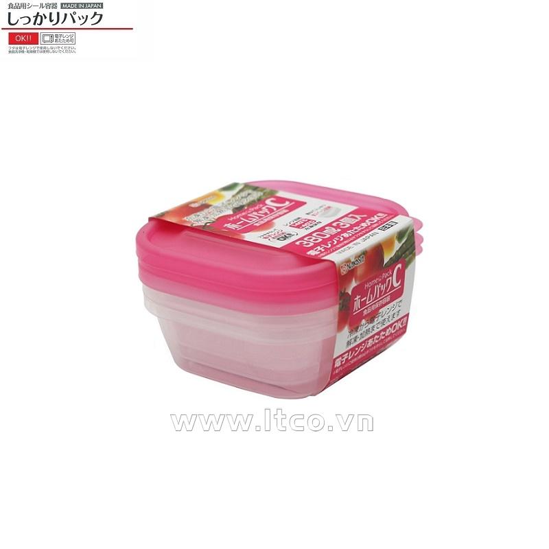 Set 3 hộp thực phẩm Nakaya Home Pack 380ml - Nắp hồng