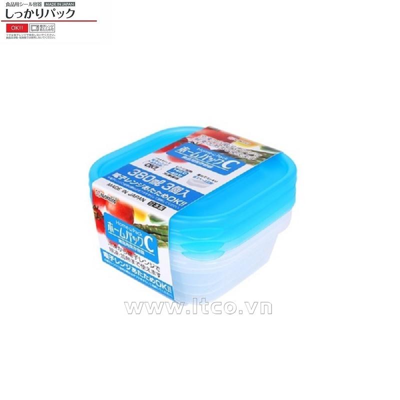 Set 3 hộp thực phẩm Nakaya Home Pack 380ml - Nắp xanh