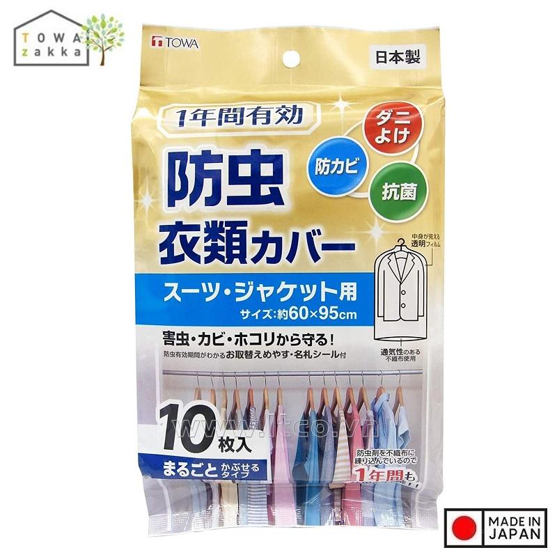 Set 10 túi bọc quần áo treo tủ chống bụi, chống côn trùng Towa Sangyo