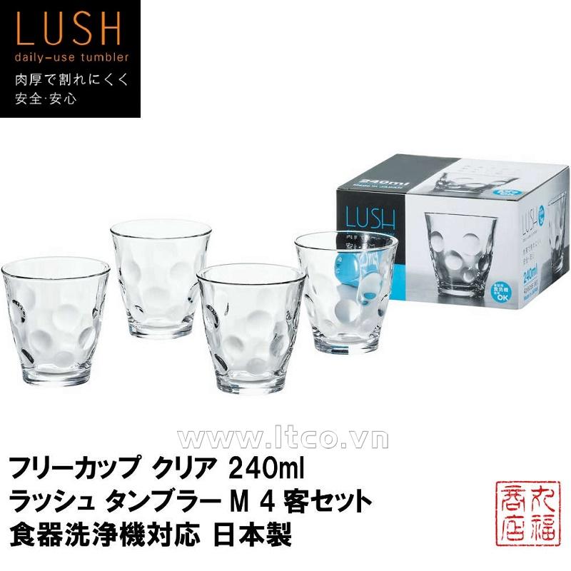 Bộ 04 cốc thủy tinh cao cấp chịu nhiệt họa tiết tròn Lush 240ml