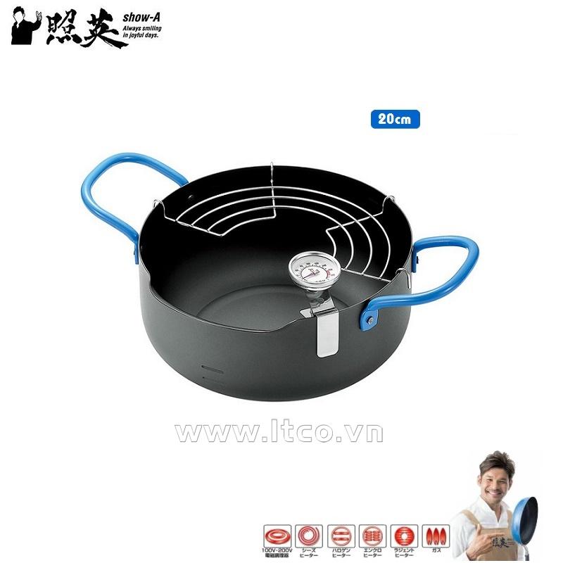 Bộ nồi chiên dầu đáy từ kèm khay ráo dầu, nhiệt kế Show-A 20cm