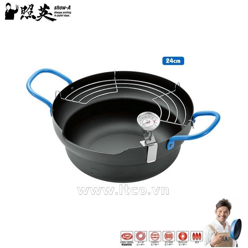 Bộ nồi chiên dầu đáy từ kèm khay ráo dầu, nhiệt kế Show-A 24cm