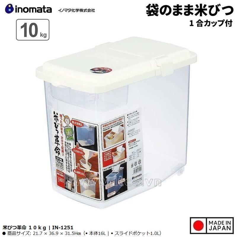 Thùng gạo có bánh xe, kèm cốc đong Inomata 10kg
