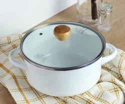 Nồi tráng men nắp kính Pearl Metal Amulet Ø20cm - Trắng_4