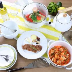 Nồi tráng men nắp kính Pearl Metal Curry Chef Ø20cm- Trắng_13